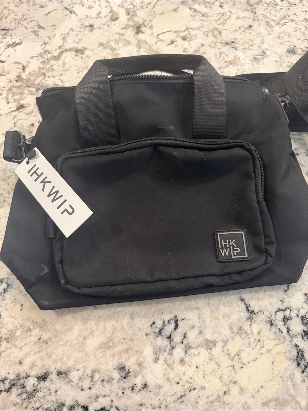 HKWP Black Shoulder Tote with Front Pocket